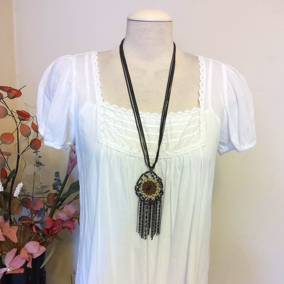 Vintage NEW sandwich jewellery Handmade Bead Pendant VTG Oxidize Silver Necklace - Picture 6 of 7